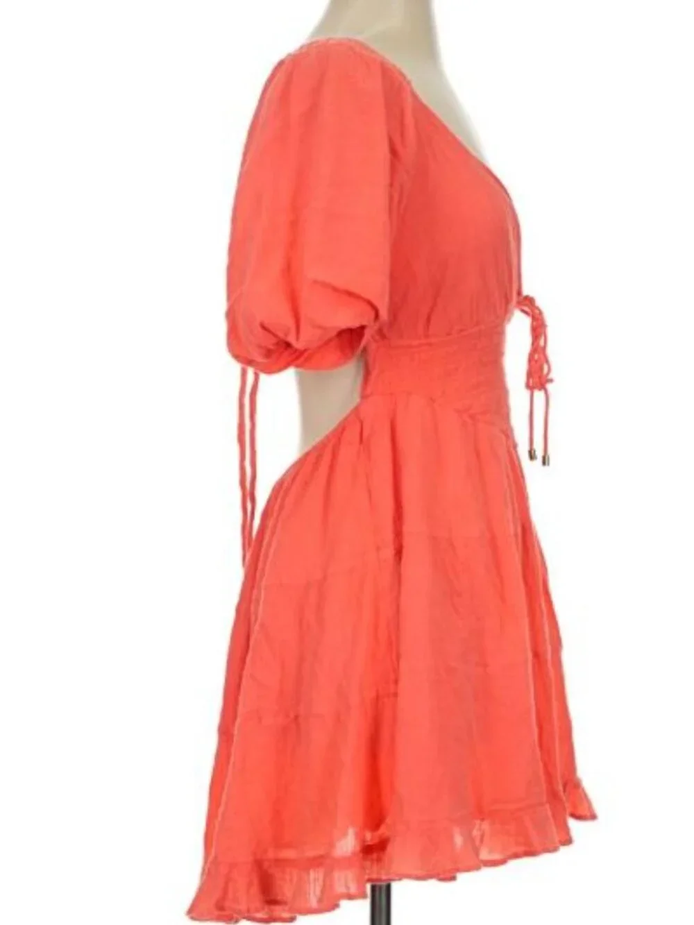 Free People Perfect Day Mini Dress Small Orange Cotton Gauze Milk Maid Babydoll